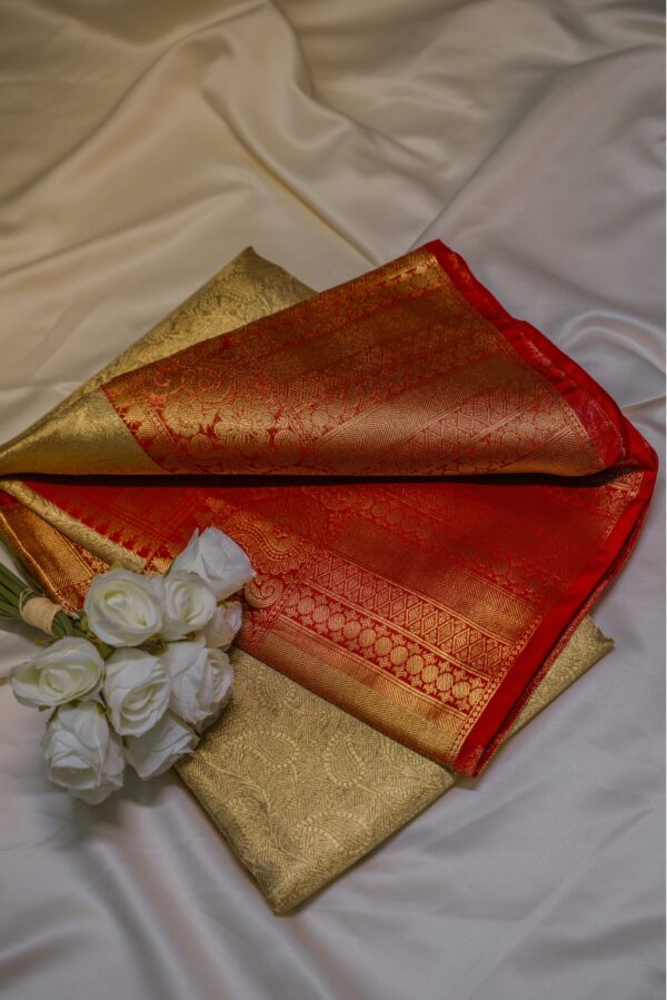 Seetha’s Golden & Red Semi Silk Tissue Saree