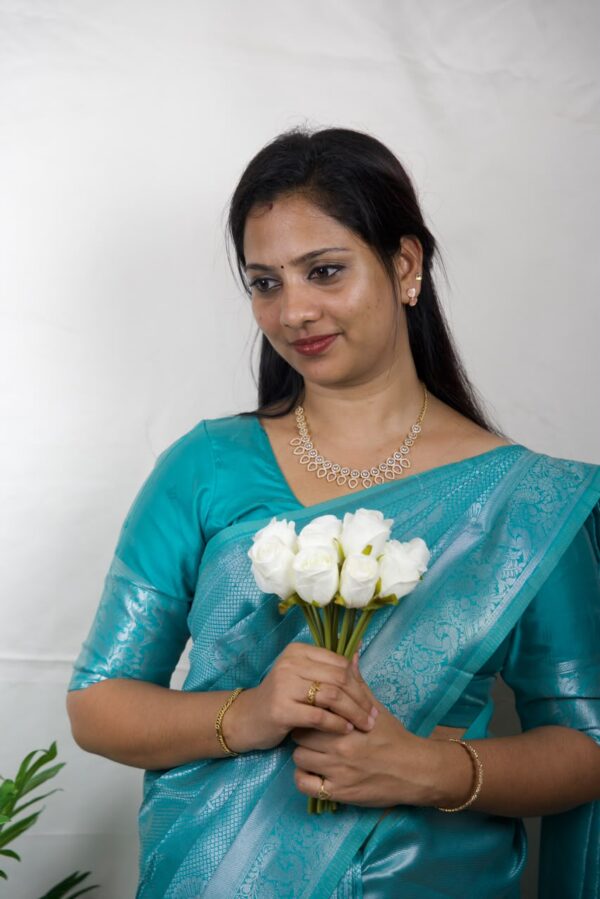 Seetha's Ocean Turquoise Kanjivaram Soft Silk Saree