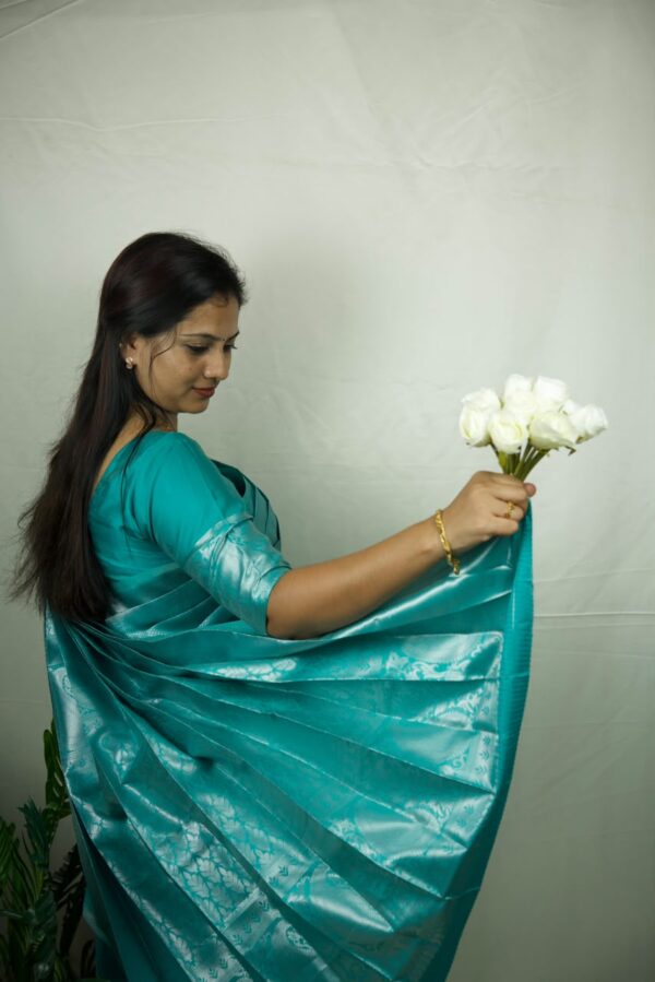Seetha's Ocean Turquoise Kanjivaram Soft Silk Saree