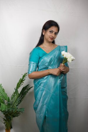 Seetha's Ocean Turquoise Kanjivaram Soft Silk Saree