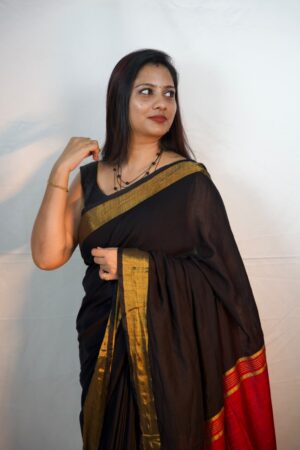 Seetha's Midnight Black Mul Mul Cotton Saree