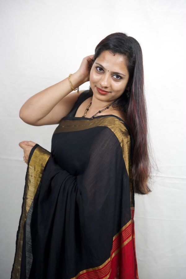 Seetha's Midnight Black Mul Mul Cotton Saree