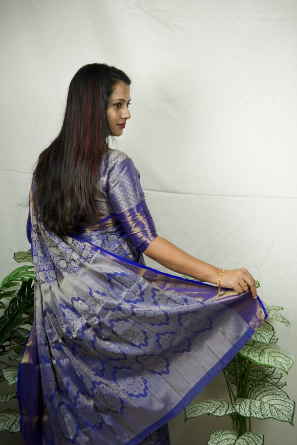 Seetha's Royal Slate Grey Brocade Silk Saree