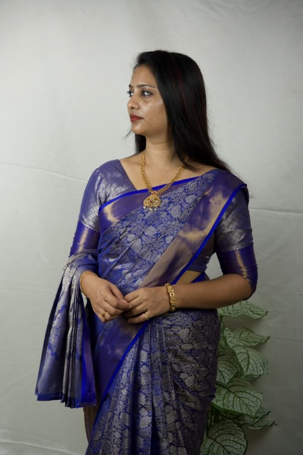Seetha's Royal Slate Grey Brocade Silk Saree