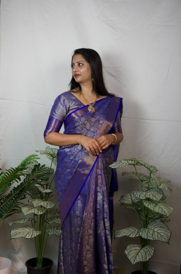 Seetha's Royal Slate Grey Brocade Silk Saree