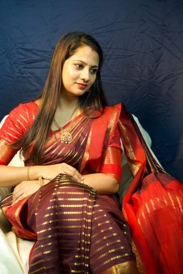 Seetha's Majestic Deep Wine Semi Kaanchivaram Silk Saree