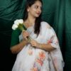 Seetha's Breezy White Floral Linen Cotton Saree