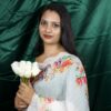Seetha's Breezy White Floral Linen Cotton Saree