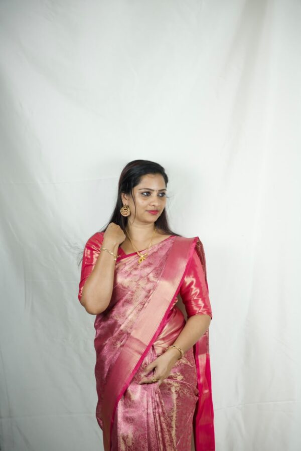 Seetha's Elegant Rose Pink Tissue Banarasi Saree