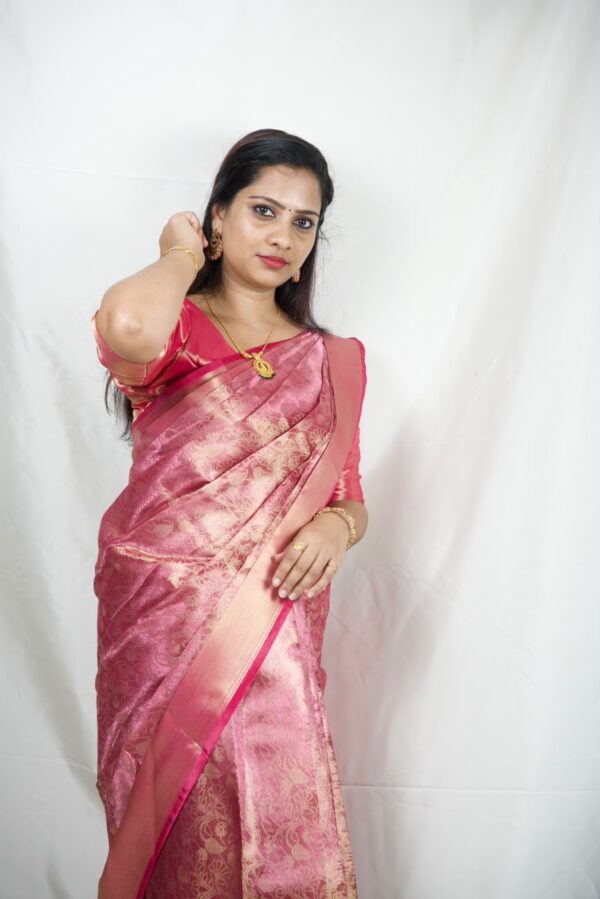 Seetha's Elegant Rose Pink Tissue Banarasi Saree