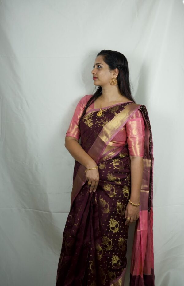 Seetha's Deep Plum Soft Silk Saree with Rose Gold Accents