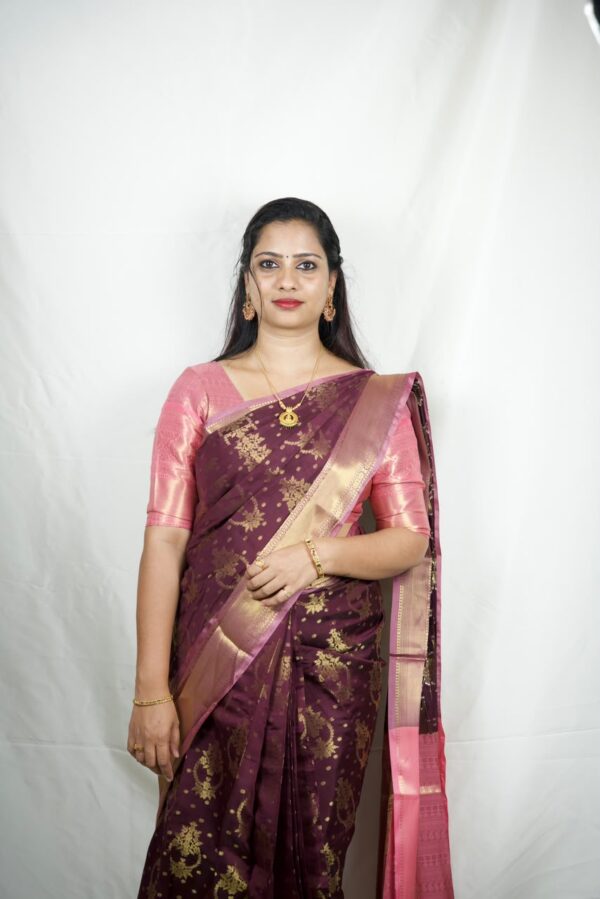 Seetha's Deep Plum Soft Silk Saree with Rose Gold Accents