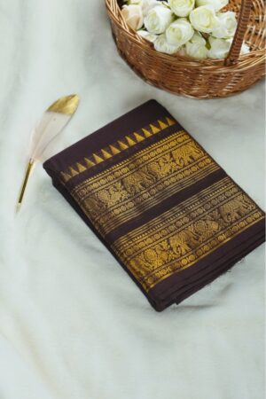 Seetha’s Kalyani Cotton Saree with Elephant & Peacock Woven Zari Border & Temple Motif