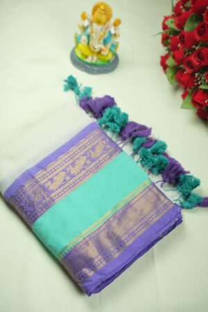 Seetha’s Pure Mul Cotton Saree with Woven Peacock Motif Zari Border