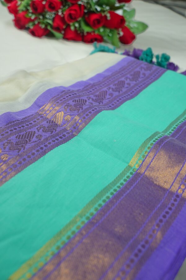 Seetha’s Pure Mul Cotton Saree with Woven Peacock Motif Zari Border