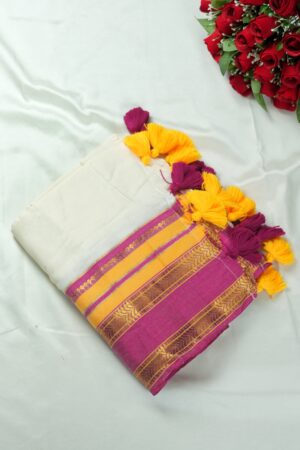 VNI04200 (1) Seetha’s Pure Mul Cotton Saree with Traditional Woven Zari Border & Dual Tassels