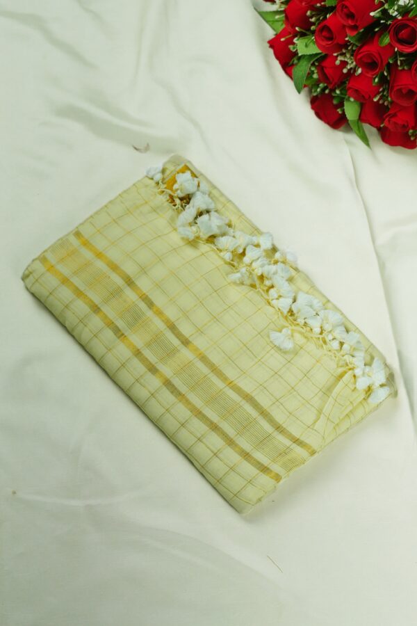 Seetha’s Pure Mul Cotton Saree with Wide Zari Border & Matching Tassels